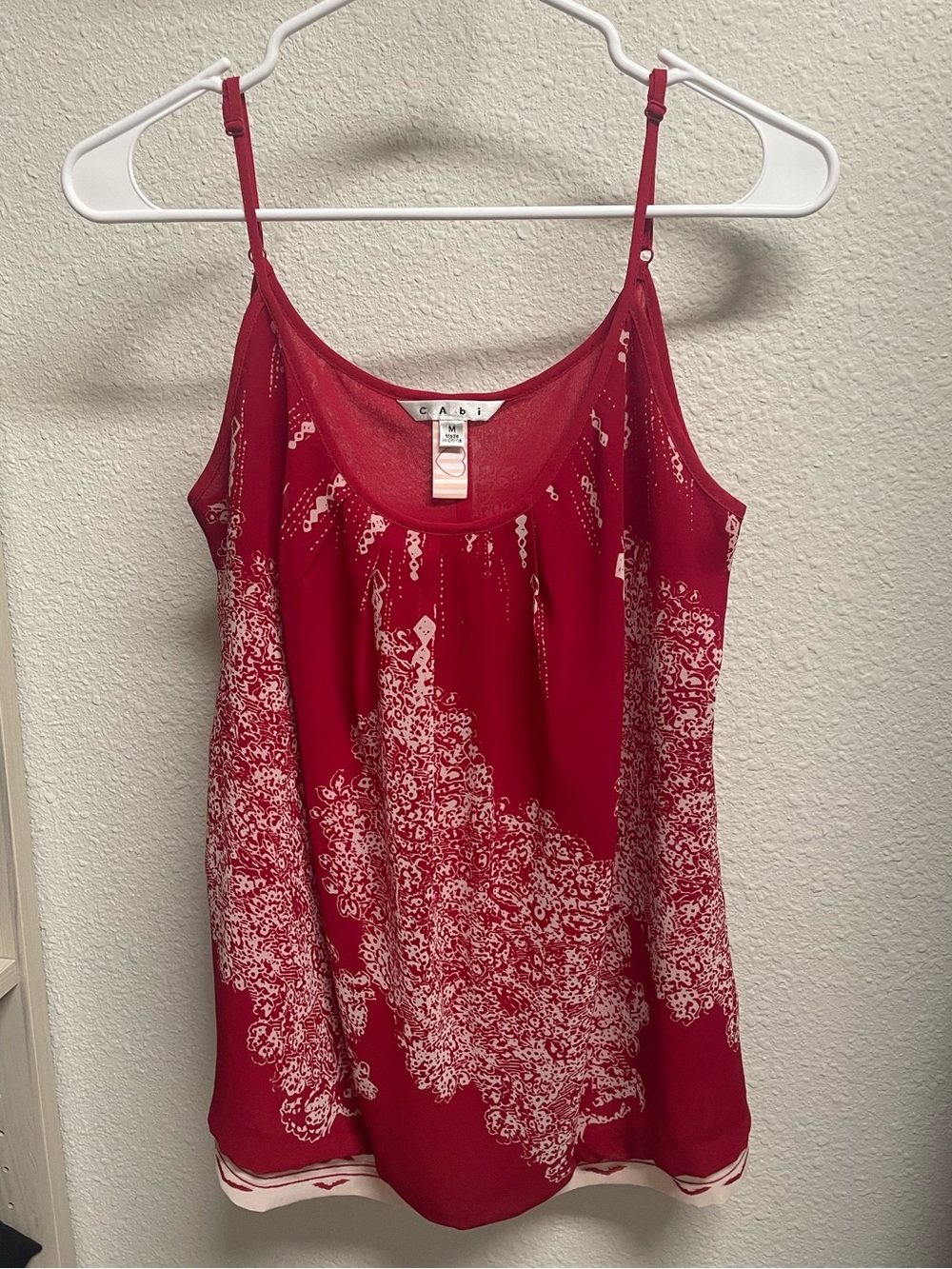 CAbi Red Floral Print Spaghetti Strap Cami Blouse Top Size M